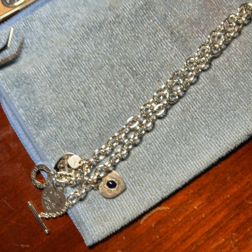 Tiffany & Co Sterling Siliver Choker18” 5 Charms 1 - 2mmDiamond- 1 5mm opal 1